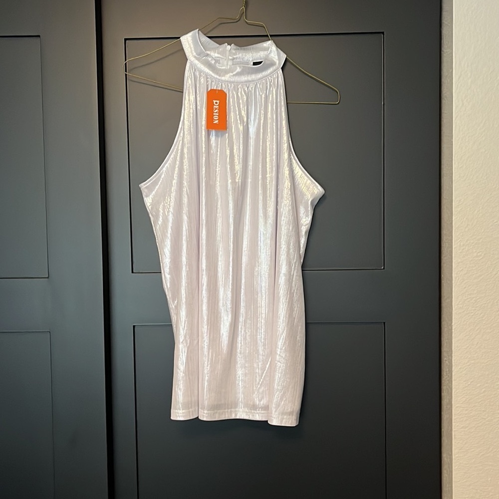 Long dressy tunic with high neck and back zipper